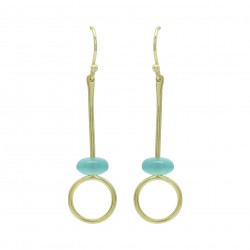 Brass Gold Plated Aqua Chalcedony Gemstone Dangle Earrings- A1E-4853