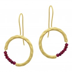 Brass Gold Plated Ruby Gemstone Dangle Earrings- A1E-4854