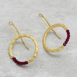 Brass Gold Plated Ruby Gemstone Dangle Earrings- A1E-4854