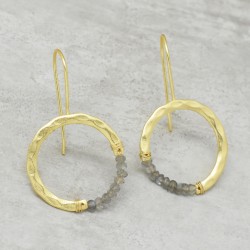 Brass Gold Plated Labradorite Gemstone Dangle Earrings- A1E-4854
