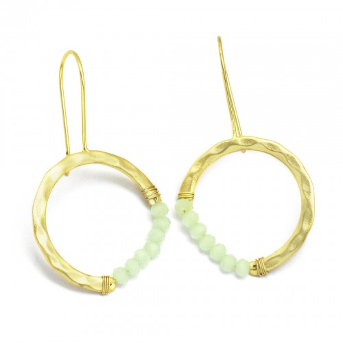 Brass Gold Plated Green Chalcedony Gemstone Dangle Earrings- A1E-4854