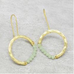 Brass Gold Plated Green Chalcedony Gemstone Dangle Earrings- A1E-4854