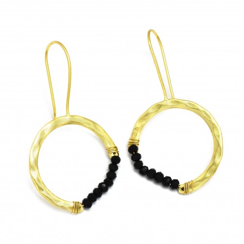 Brass Gold Plated Black Onyx Gemstone Dangle Earrings- A1E-4854