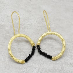 Brass Gold Plated Black Onyx Gemstone Dangle Earrings- A1E-4854
