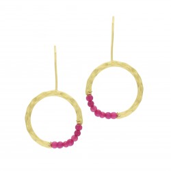 Brass Gold Plated Pink Quartz Gemstone Dangle Earrings- A1E-4854