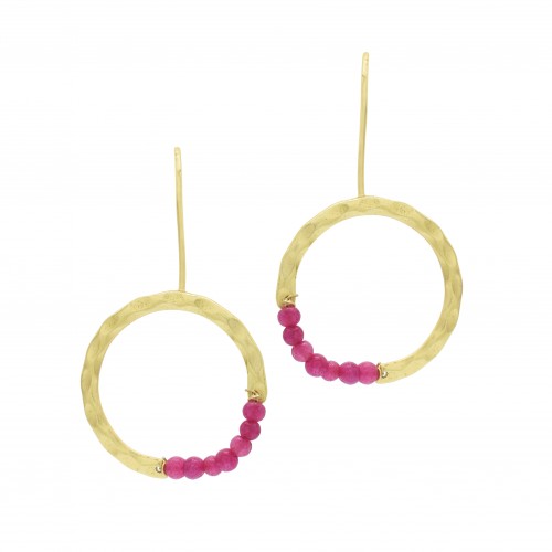 Brass Gold Plated Pink Quartz Gemstone Dangle Earrings- A1E-4854