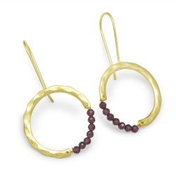 Brass Gold Plated Garnet Gemstone Dangle Earrings- A1E-4854