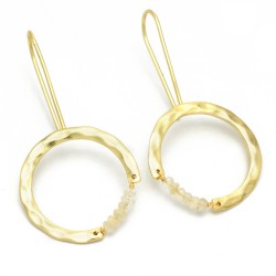 Brass Gold Plated Rainbow Moonstone Gemstone Dangle Earrings- A1E-4854