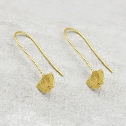 Brass Gold Plated Metal Ginkgo Earrings- A1E-4876
