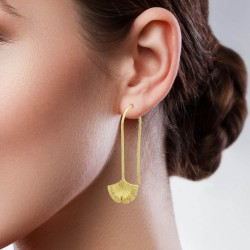 Brass Gold Plated Metal Ginkgo Earrings- A1E-4876