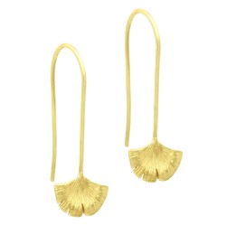 925 Sterling Silver Gold Plated Ginkgo Metal Dangle Earrings- A1E-4876