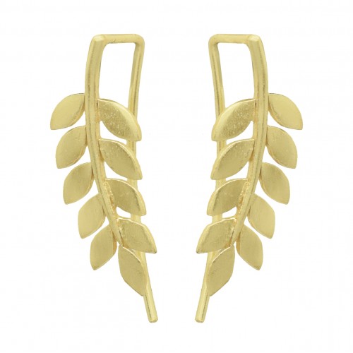 Brass Gold Plated Leaf Metal Dangle Earrings- A1E-4877