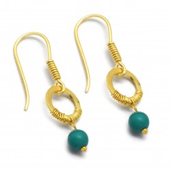 Brass Gold Plated Turquoise Gemstone Dangle Earrings- A1E-4882