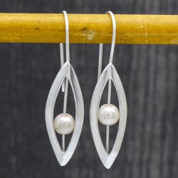 Brass Silver Plated Pearl Gemstone Dangle Earrings- A1E-4883