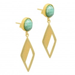 925 Sterling Silver Gold Plated Amazonite Gemstone Stud Earrings- A1E-4892