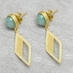 925 Sterling Silver Gold Plated Amazonite Gemstone Stud Earrings- A1E-4892