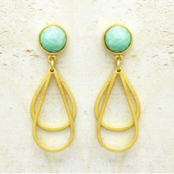 925 Sterling Silver Gold Plated Amazonite Gemstone Stud Earrings- A1E-4895
