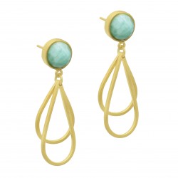 925 Sterling Silver Gold Plated Amazonite Gemstone Stud Earrings- A1E-4895
