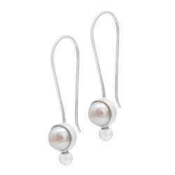 925 Sterling Silver Silver Plated Pearl Gemstone Dangle Earrings- A1E-4912