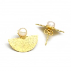 Brass Gold Plated Pearl Gemstone Stud Earrings- A1E-4917
