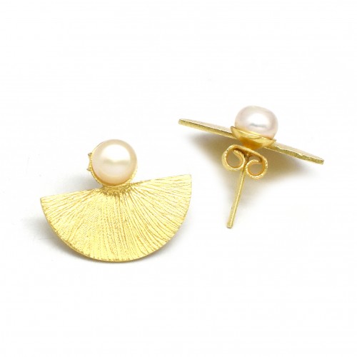 925 Sterling Silver Gold, Silver Plated Pearl Gemstone Stud Earrings- A1E-4917