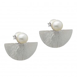 925 Sterling Silver Gold, Silver Plated Pearl Gemstone Stud Earrings- A1E-4917