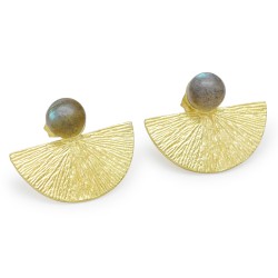Brass Gold Plated Labradorite Gemstone Stud Earrings- A1E-4917