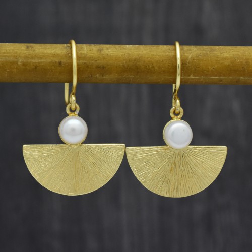 Brass Gold Plated Pearl Gemstone Dangle Earrings- A1E-4917
