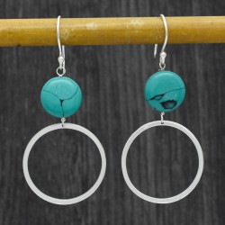 925 Sterling Silver Silver Plated Turquoise Gemstone Dangle Earrings- A1E-4919