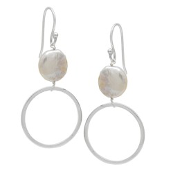 925 Sterling Silver Gold Plated Pearl Gemstone Dangle Earrings- A1E-4919
