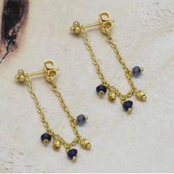 Brass Gold Plated Iolite Gemstone Stud Earrings- A1E-4927