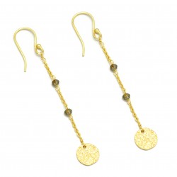 Brass Gold Plated Smoky Gemstone Dangle Earrings- A1E-4964