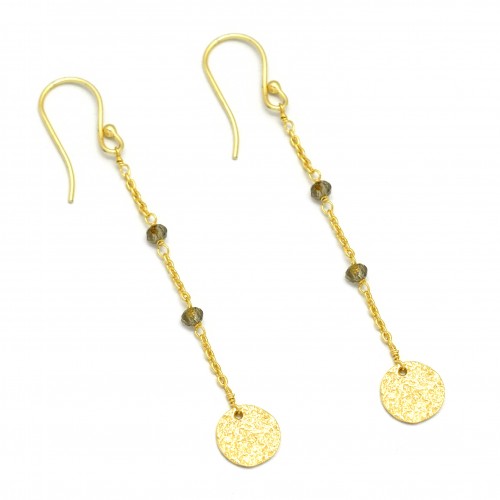 Brass Gold Plated Smoky Gemstone Dangle Earrings- A1E-4964
