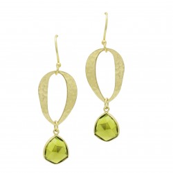 Brass Gold Plated Green Tourmaline Gemstone Dangle Earrings- A1E-504