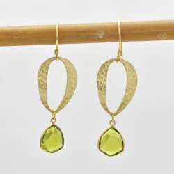 Brass Gold Plated Green Tourmaline Gemstone Dangle Earrings- A1E-504