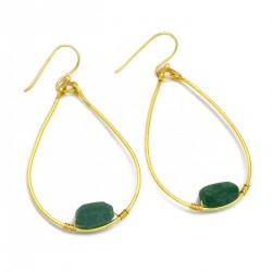 Brass Gold Plated Green Onyx Gemstone Dangle Earrings- A1E-506