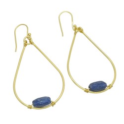 925 Sterling Silver Gold Plated Lapis Lazuli, Labradorite Gemstone Dangle Earrings- A1E-506