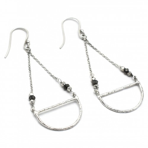 Brass Silver Plated Labradorite Gemstone Dangle Earrings- A1E-508