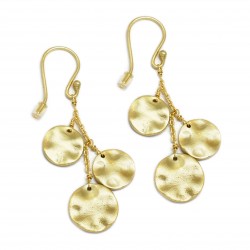 Brass Gold Plated Round Hammered Disc Dangle Earrings- A1E-509