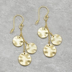 925 Sterling Silver Gold Plated Round Hammered Disc Dangle Earrings- A1E-509
