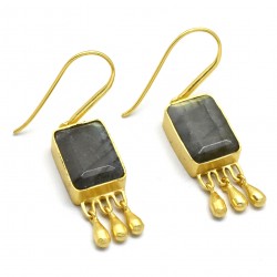 Brass Gold Plated Labradorite Gemstone Dangle Earrings- A1E-5095