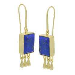 925 Sterling Silver Gold Plated Vessonite, Lapis Lazuli, Labradorite Gemstone Dangle Earrings- A1E-5095