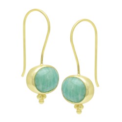 Brass Gold, Silver Plated Amazonite Gemstone Dangle Earrings- A1E-5096