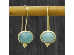 925 Sterling Silver Gold Plated Amazonite Gemstone Dangle Earrings- A1E-5096