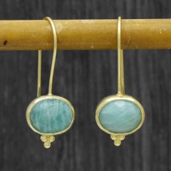 925 Sterling Silver Gold Plated Amazonite Gemstone Dangle Earrings- A1E-5096
