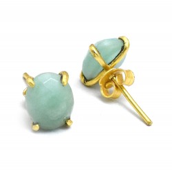Brass Gold Plated Amazonite Gemstone Stud Earrings- A1E-5101