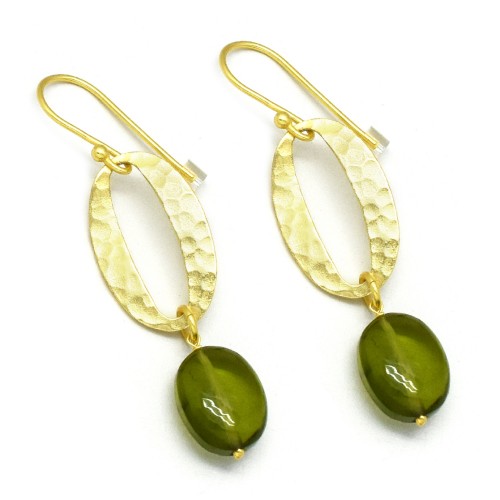 Brass Gold Plated Green Tourmaline Gemstone Dangle Earrings- A1E-5129