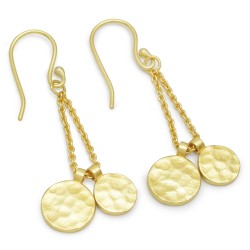 Brass Gold Plated Hammered Round Disc Dangle Earrings- A1E-5157