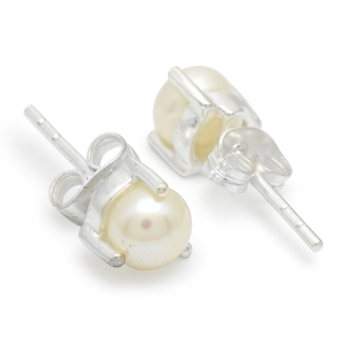 Brass Silver Plated Pearl Gemstone Stud Earrings- A1E-5169