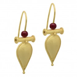 Brass Gold Plated Pink Jade Gemstone Dangle Earrings- A1E-5176